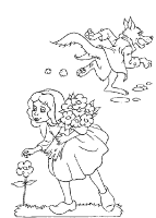 A coloring page of little red riding hood